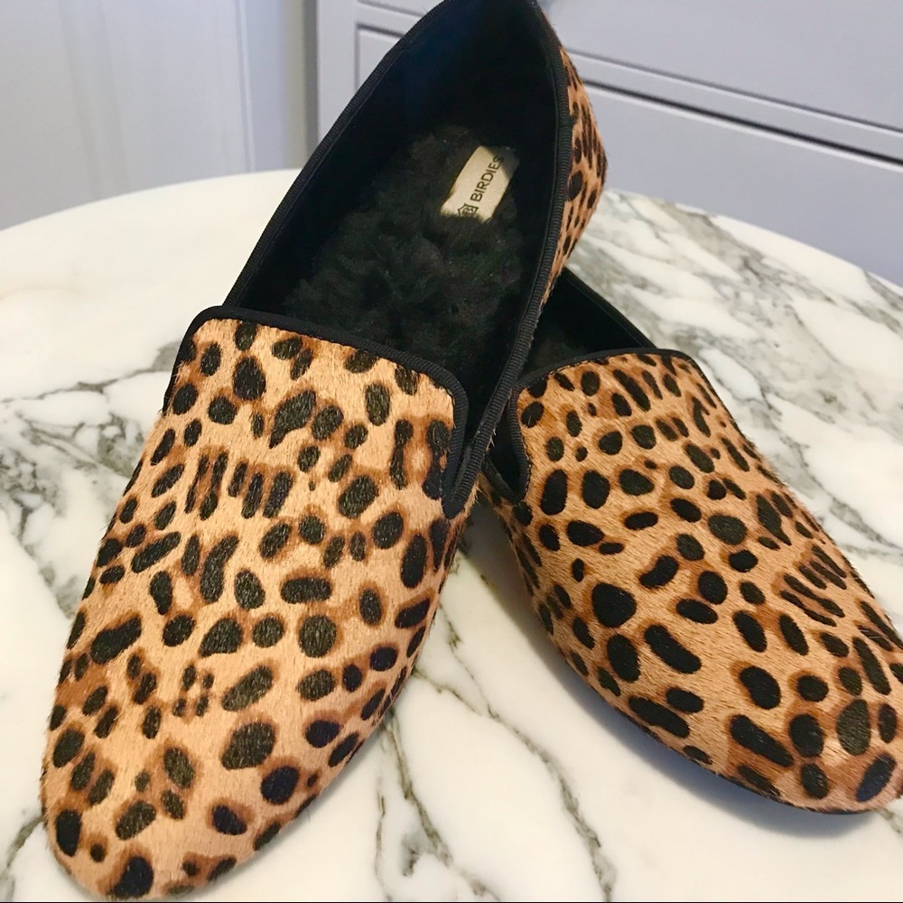 Calf hair leopard/cheetah Birdies Starling flats with fur inside size 8